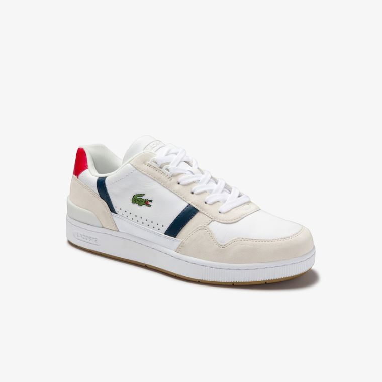 Lacoste T-Clip Tricolour Bőr and Velúr Sneakers Fehér Sötétkék Piros | AMzHOc1K