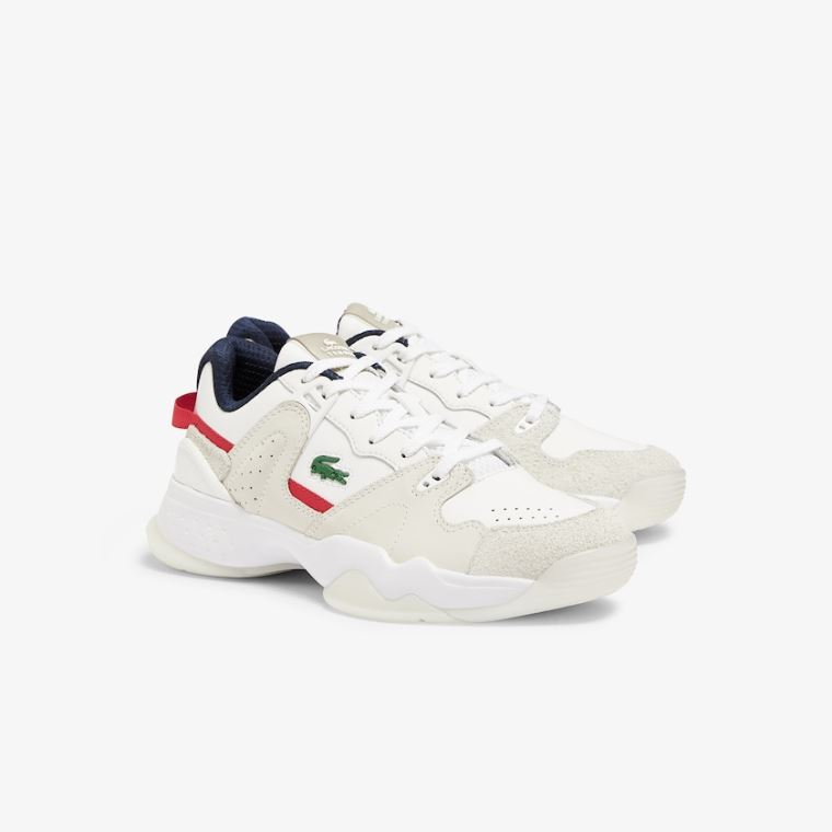 Lacoste T-Point Nubuck Bőr Sneakers Fehér Bézs | JdZiJxvm