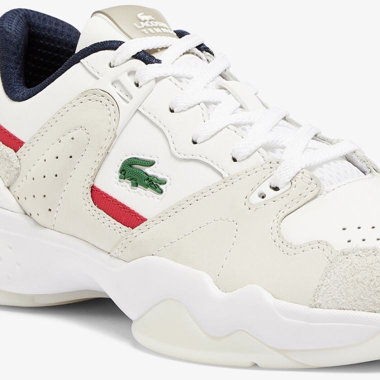 Lacoste T-Point Nubuck Bőr Sneakers Fehér Bézs | JdZiJxvm