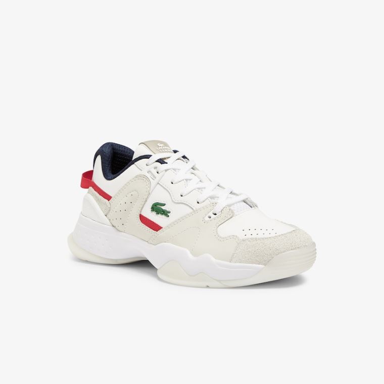 Lacoste T-Point Nubuck Bőr Sneakers Fehér Bézs | JdZiJxvm