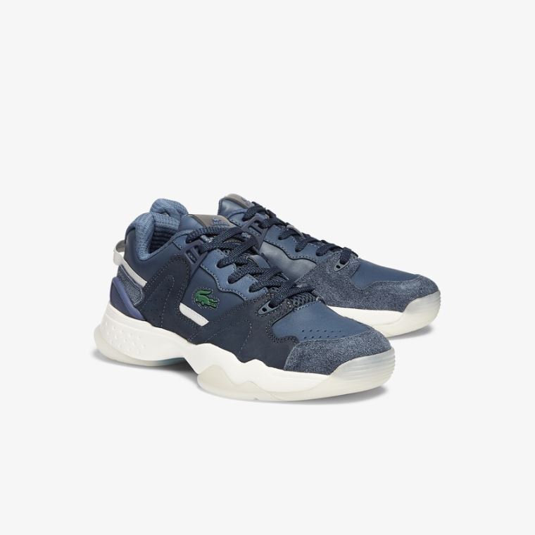 Lacoste T-Point Nubuck Bőr Sneakers Sötétkék | gPtZR36c