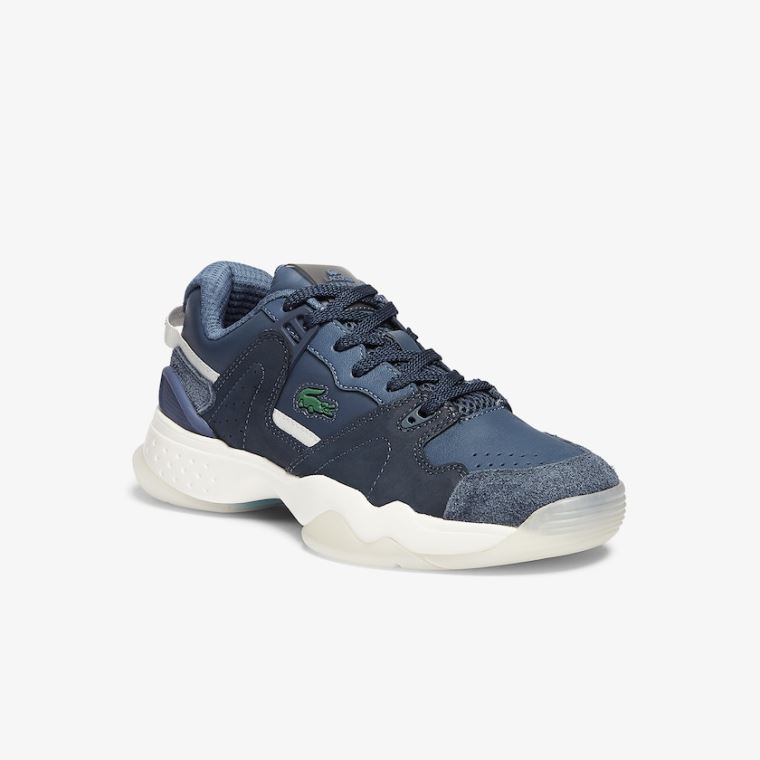 Lacoste T-Point Nubuck Bőr Sneakers Sötétkék | gPtZR36c