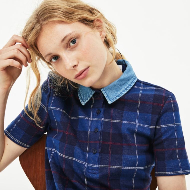 Lacoste Tartan Check Pamut Jacquard Polo Sötétkék Kék Kék | ycDkTA3W