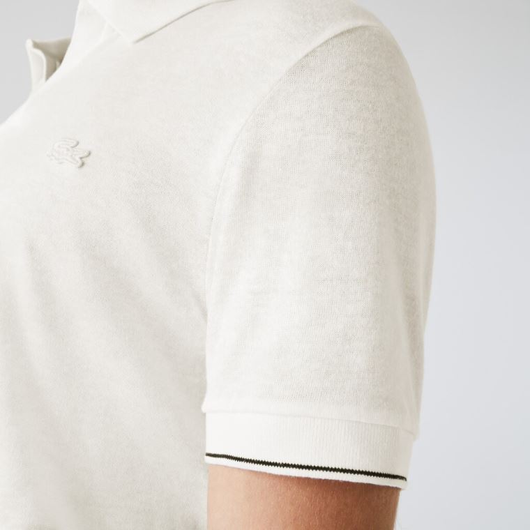 Lacoste Tunisian Collar Linen And Pamut Regular Fit Polo Shirt Fehér Fekete | 7DhVlgaA