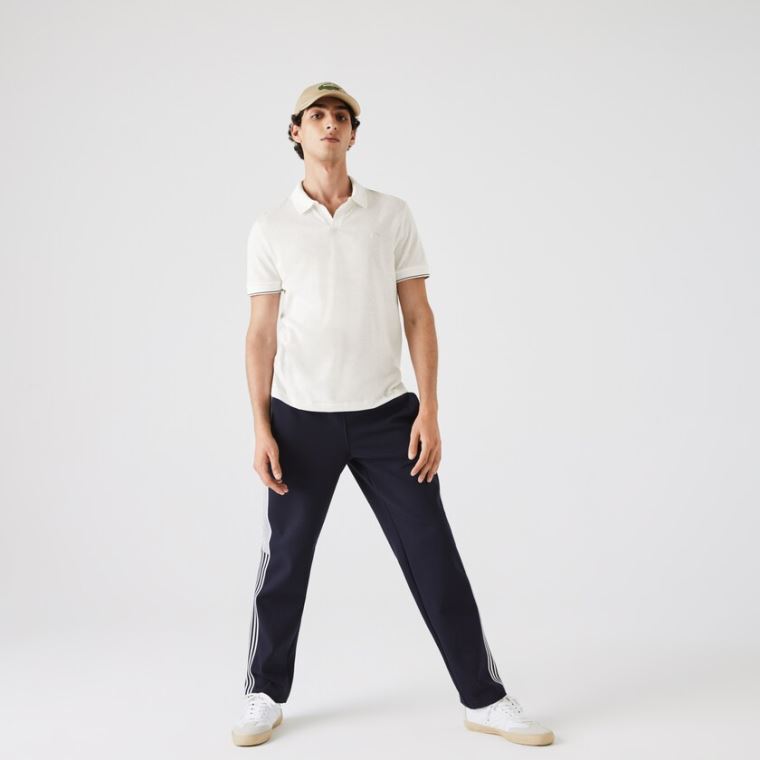 Lacoste Tunisian Collar Linen And Pamut Regular Fit Polo Shirt Fehér Fekete | crx9y5CG