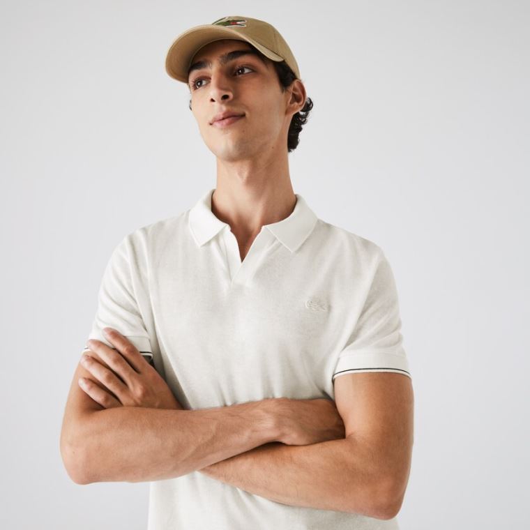 Lacoste Tunisian Collar Linen And Pamut Regular Fit Polo Shirt Fehér Fekete | crx9y5CG