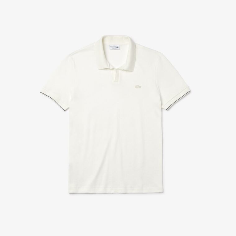 Lacoste Tunisian Collar Linen And Pamut Regular Fit Polo Shirt Fehér Fekete | crx9y5CG