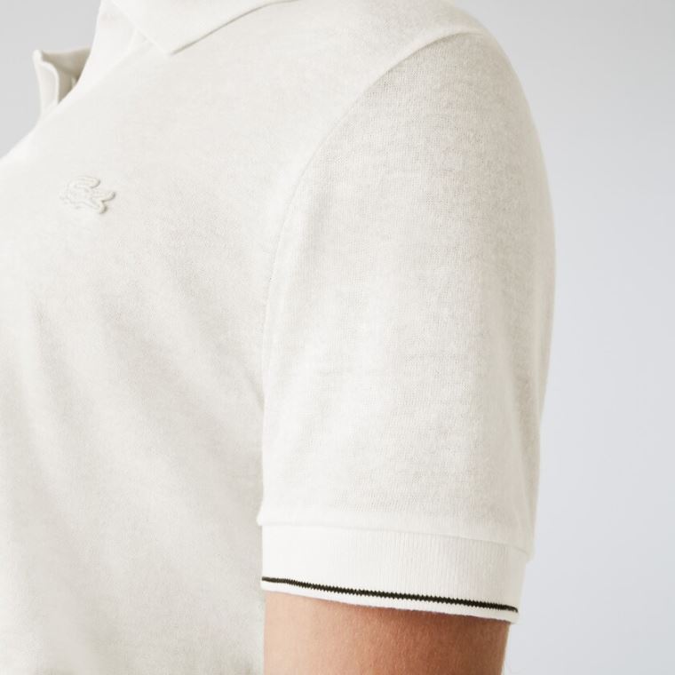 Lacoste Tunisian Collar Linen And Pamut Regular Fit Polo Shirt Fehér Fekete | crx9y5CG