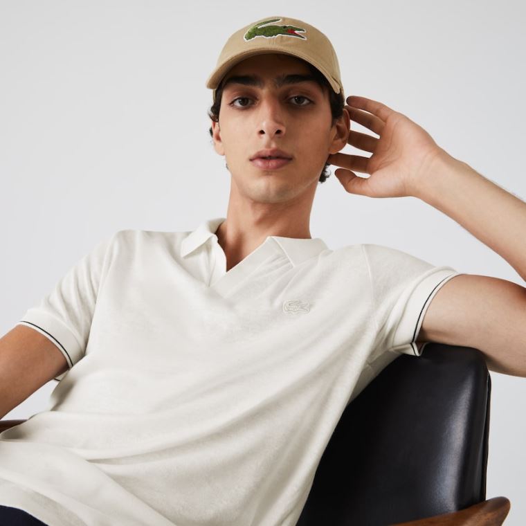 Lacoste Tunisian Collar Linen And Pamut Regular Fit Polo Shirt Fehér Fekete | crx9y5CG