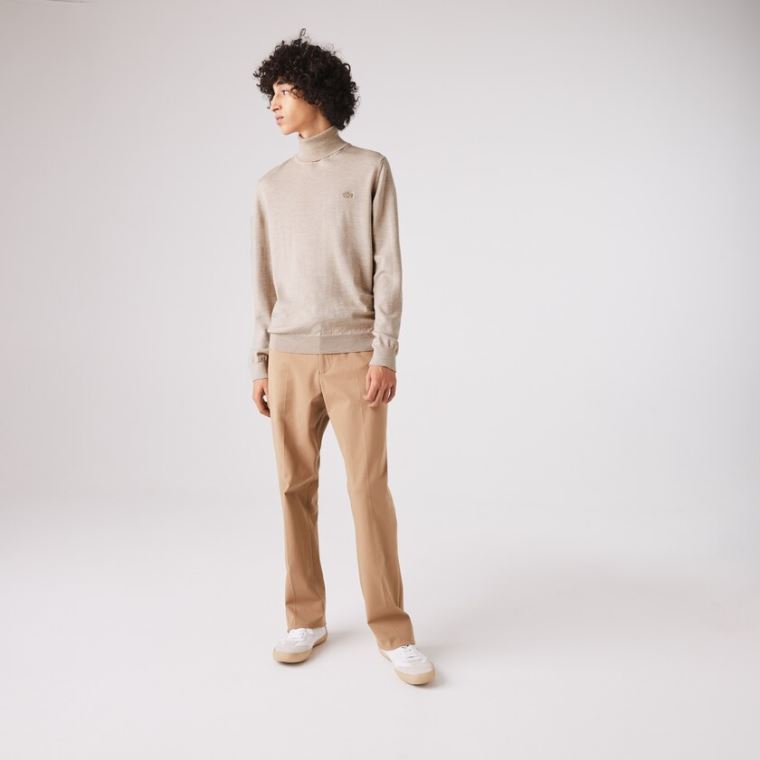 Lacoste Turtleneck Merino Wool Pulóver Bézs | kZqnB0X1