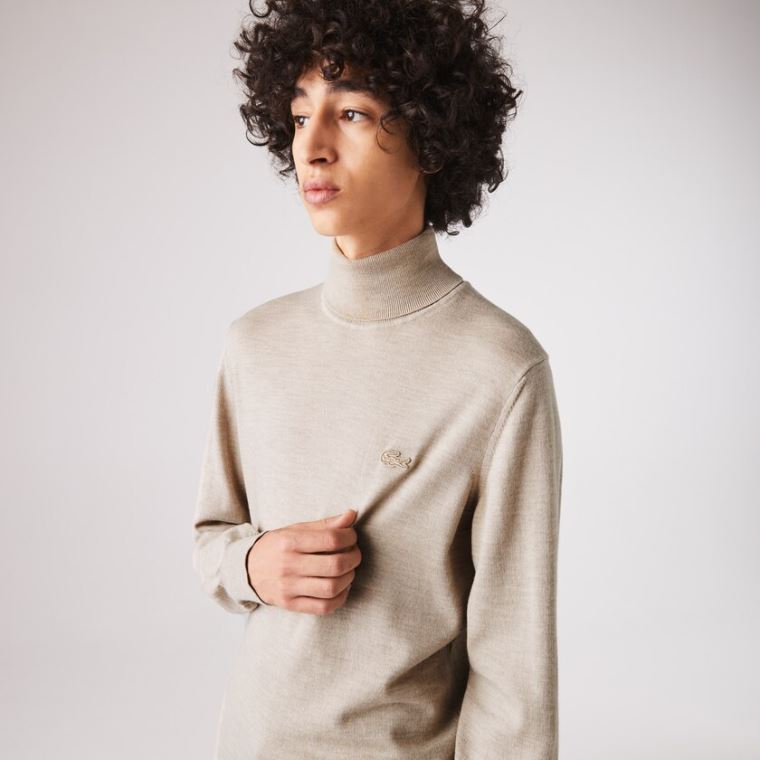 Lacoste Turtleneck Merino Wool Pulóver Bézs | kZqnB0X1