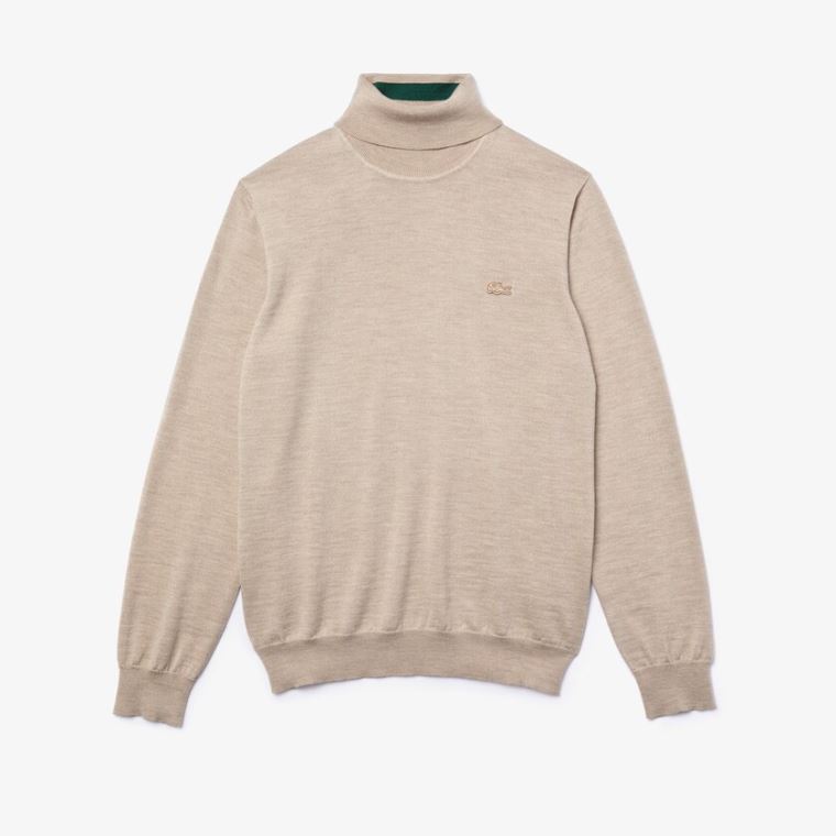 Lacoste Turtleneck Merino Wool Pulóver Bézs | kZqnB0X1