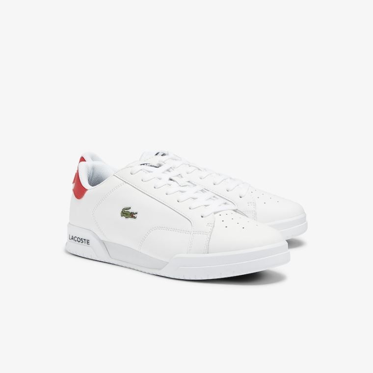 Lacoste Twin Serve Bőr Colour-Pop Sneakers Fehér Bézs | vkFSxJhf