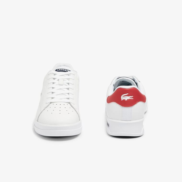 Lacoste Twin Serve Bőr Colour-Pop Sneakers Fehér Bézs | vkFSxJhf