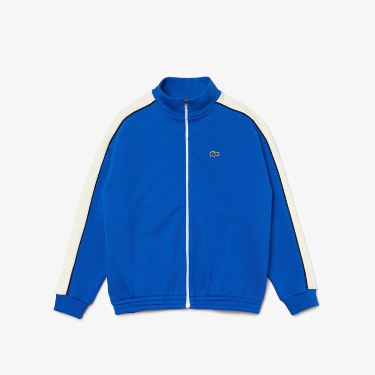 Lacoste Two-Tone Pamut Fleece Zip Sweatshirt Kék Fehér Sötétkék Kék | FQa5SG3n