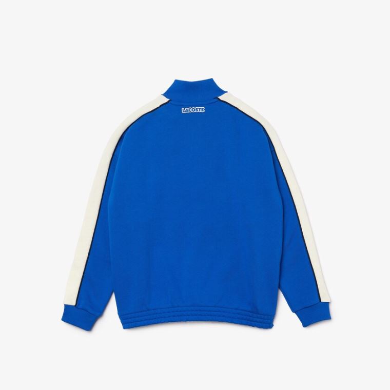 Lacoste Two-Tone Pamut Fleece Zip Sweatshirt Kék Fehér Sötétkék Kék | FQa5SG3n