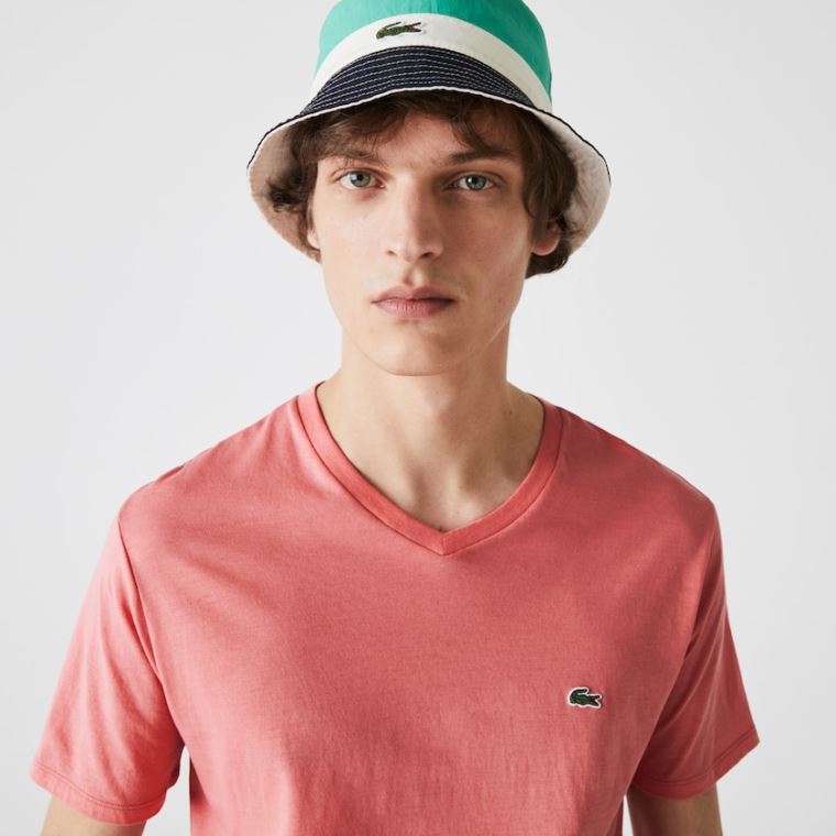 Lacoste V-neck Pima Pamut Jersey T-shirt Rózsaszín | 6G2zNUP0