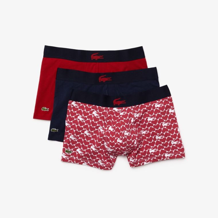 Lacoste Valentine's Day Stretch Pamut Trunk 3-Pack Piros Sötétkék Kék Fehér | ZxmMSnkz