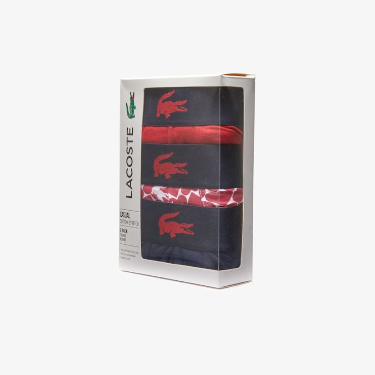 Lacoste Valentine's Day Stretch Pamut Trunk 3-Pack Piros Sötétkék Kék Fehér | ZxmMSnkz