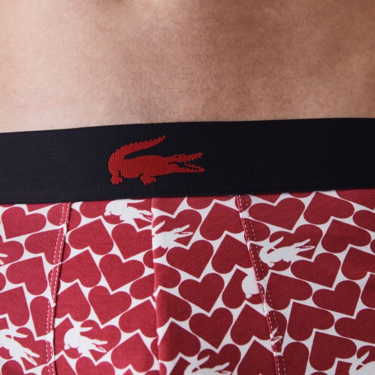 Lacoste Valentine's Day Stretch Pamut Trunk 3-Pack Piros Sötétkék Kék Fehér | ZxmMSnkz