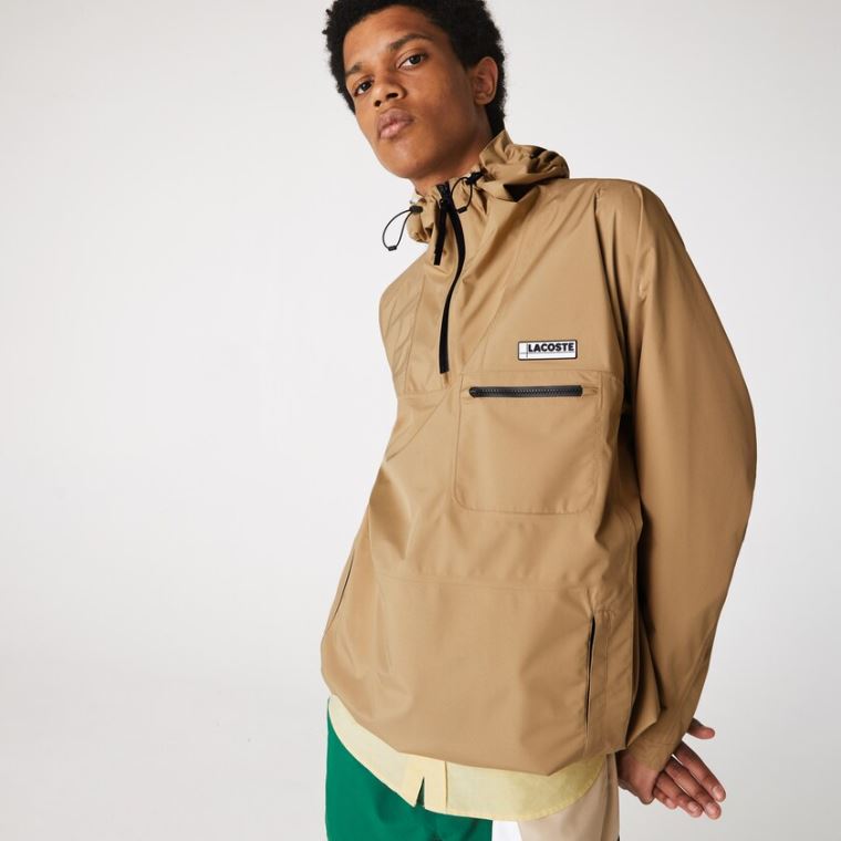 Lacoste Vizi-Resistant Csuklyás Windbreaker Bézs | IB5MYAqy