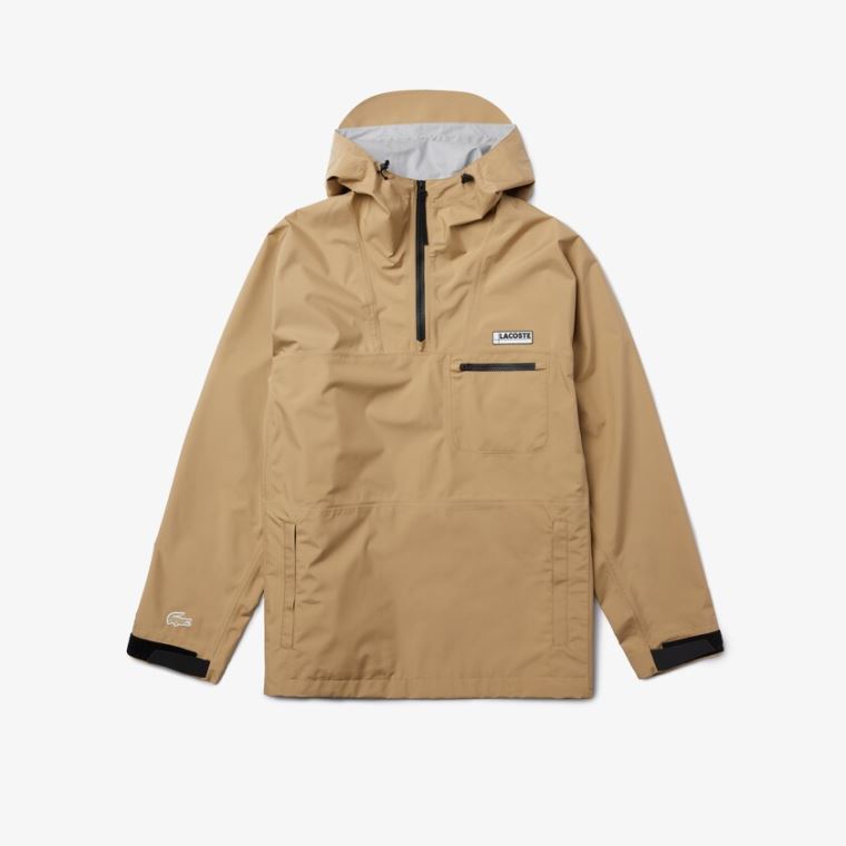 Lacoste Vizi-Resistant Csuklyás Windbreaker Bézs | IB5MYAqy