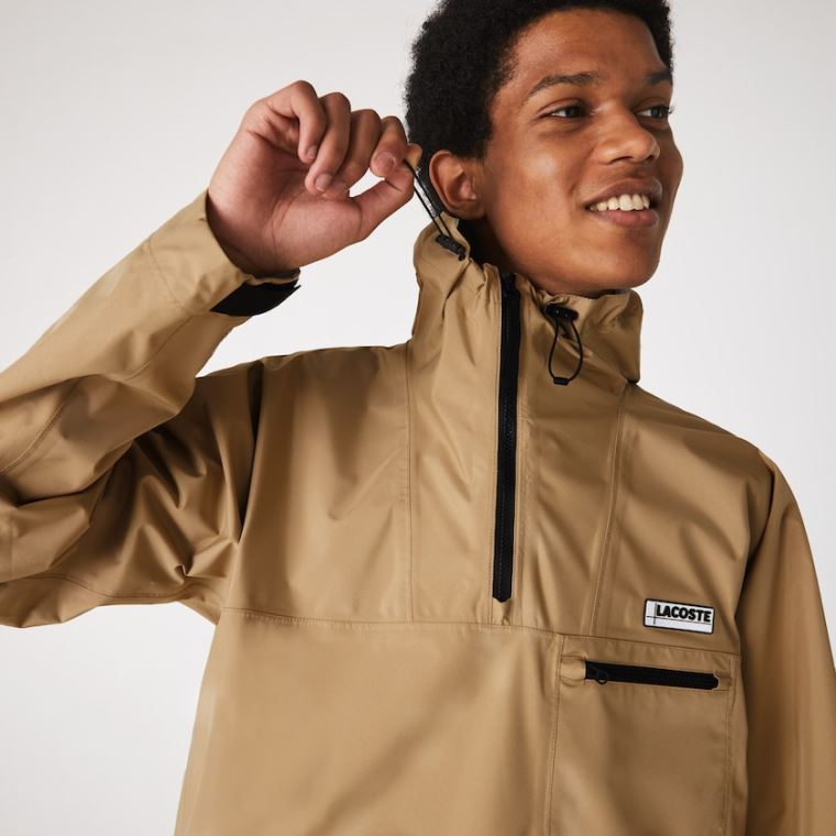 Lacoste Vizi-Resistant Csuklyás Windbreaker Bézs | IB5MYAqy