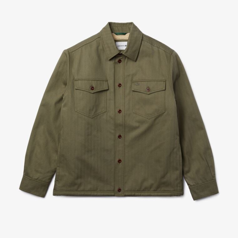 Lacoste Warm Bélelt Chevron Pamut Overshirt Khaki Zöld | wlKZ8hMb