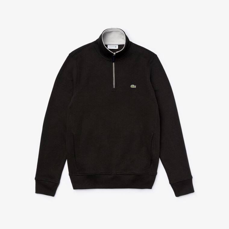 Lacoste Zip Stand-Up Collar Ribbed Sweatshirt Fekete Szürke | 2fkcCfVR