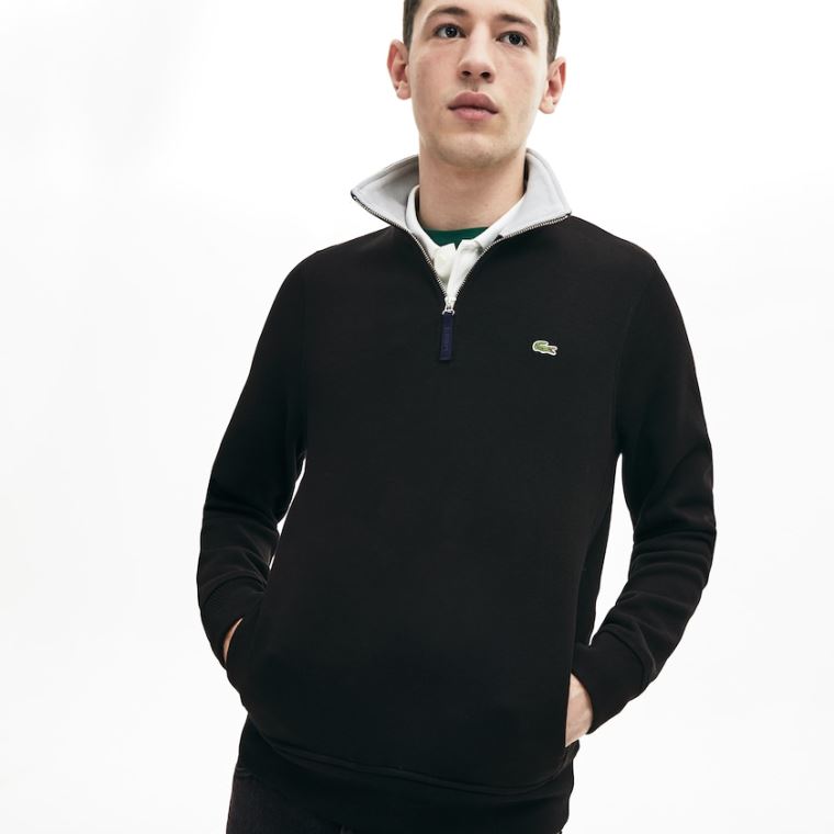 Lacoste Zip Stand-Up Collar Ribbed Sweatshirt Fekete Szürke | 2fkcCfVR