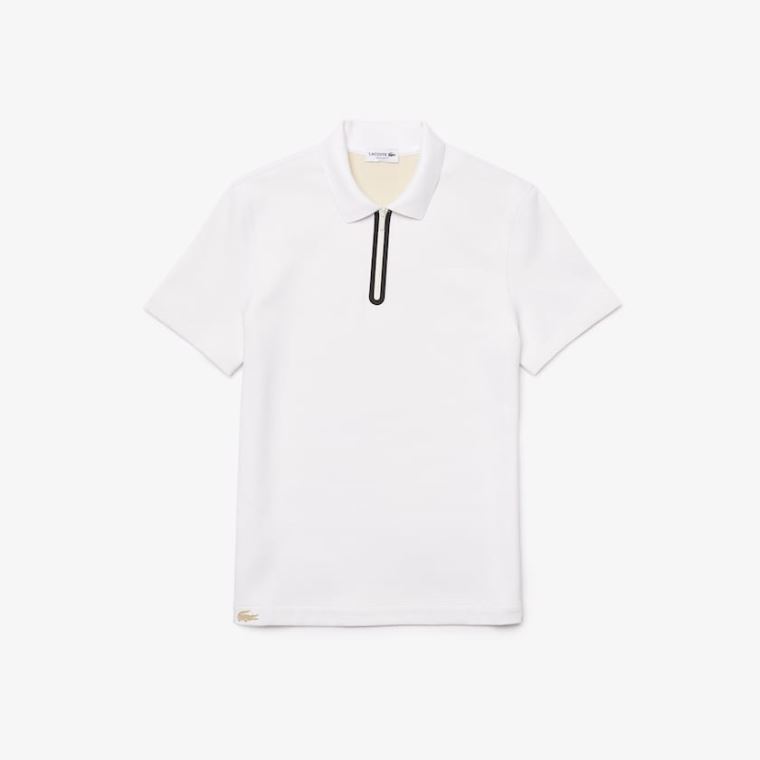 Lacoste Zippered Collar Regular Fit Reversible Piqué Polo Fehér Bézs | kKSuWkLK