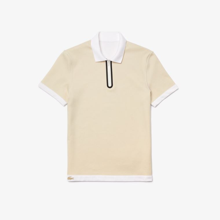 Lacoste Zippered Collar Regular Fit Reversible Piqué Polo Fehér Bézs | kKSuWkLK