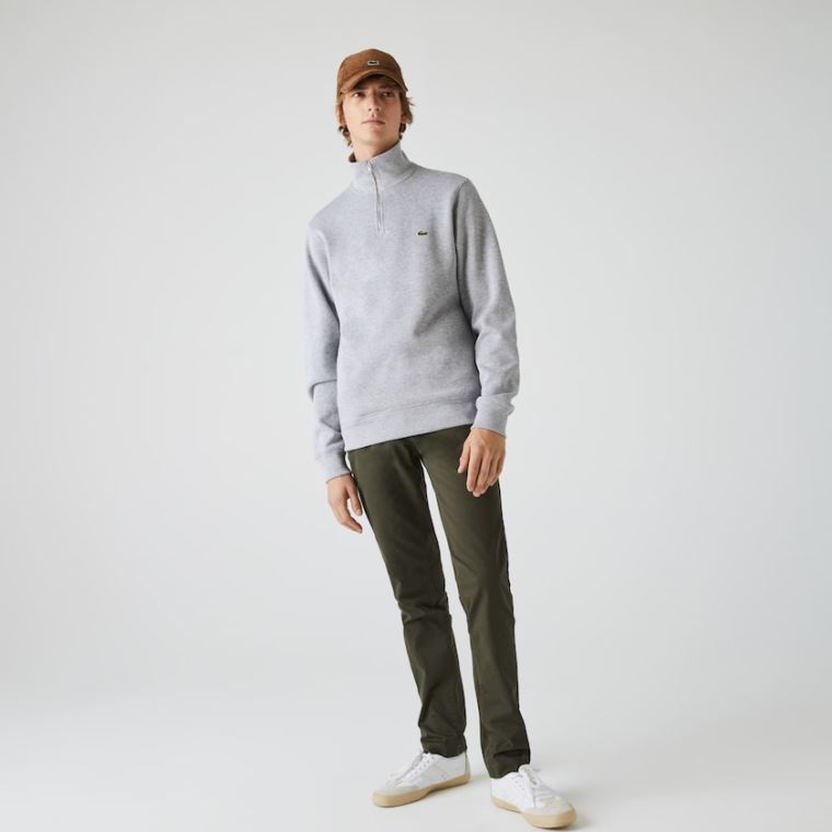 Lacoste Zippered Stand-Up Collar Pamut Sweatshirt Szürke | Q2V5FAEo