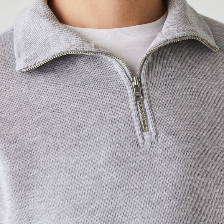 Lacoste Zippered Stand-Up Collar Pamut Sweatshirt Szürke | Q2V5FAEo