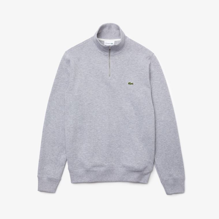 Lacoste Zippered Stand-Up Collar Pamut Sweatshirt Szürke | Q2V5FAEo