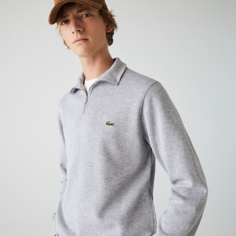 Lacoste Zippered Stand-Up Collar Pamut Sweatshirt Szürke | Q2V5FAEo