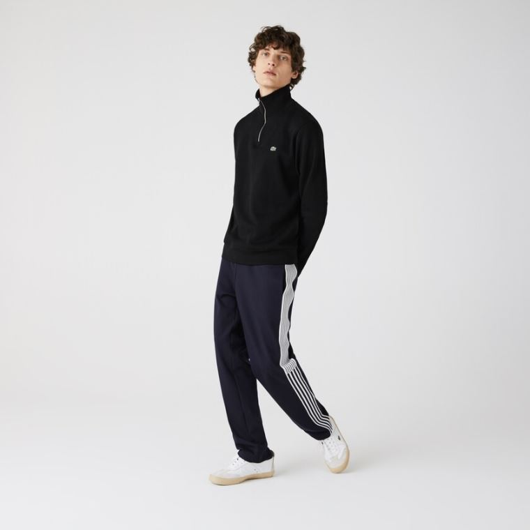 Lacoste Zippered Stand-Up Collar Pamut Sweatshirt Fekete | sMBfcH5S