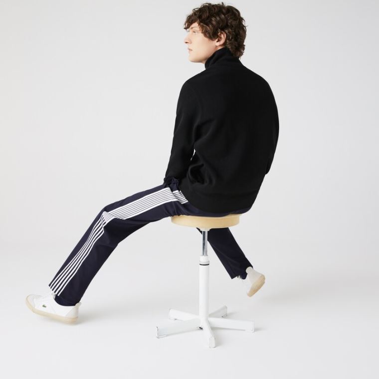 Lacoste Zippered Stand-Up Collar Pamut Sweatshirt Fekete | sMBfcH5S