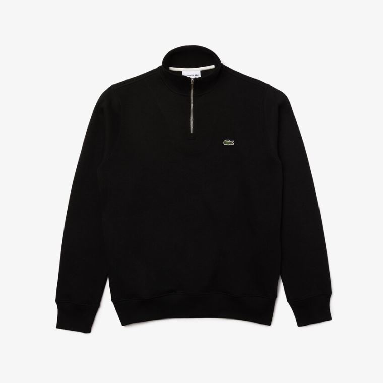 Lacoste Zippered Stand-Up Collar Pamut Sweatshirt Fekete | sMBfcH5S