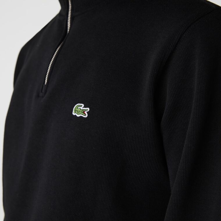 Lacoste Zippered Stand-Up Collar Pamut Sweatshirt Fekete | sMBfcH5S