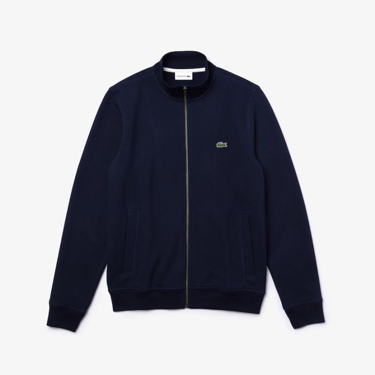 Lacoste Zippered Stand-Up Collar Piqué Fleece Jacket Sötétkék Kék | gPE7U69u