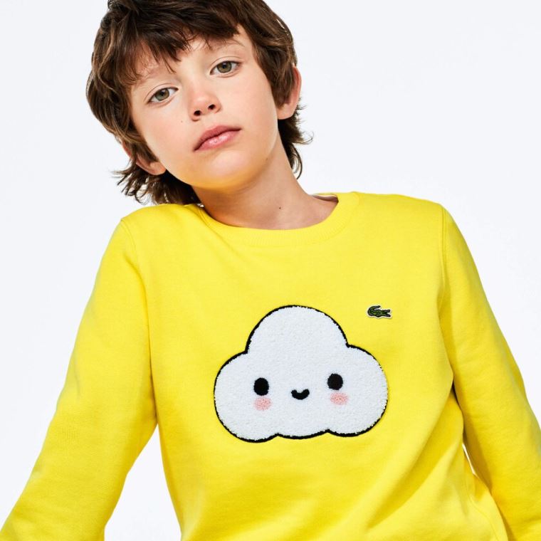 Lacoste x FriendsWithYou Graphic Crew Neck Pamut Sweatshirt Sárga | WQkNnIRe