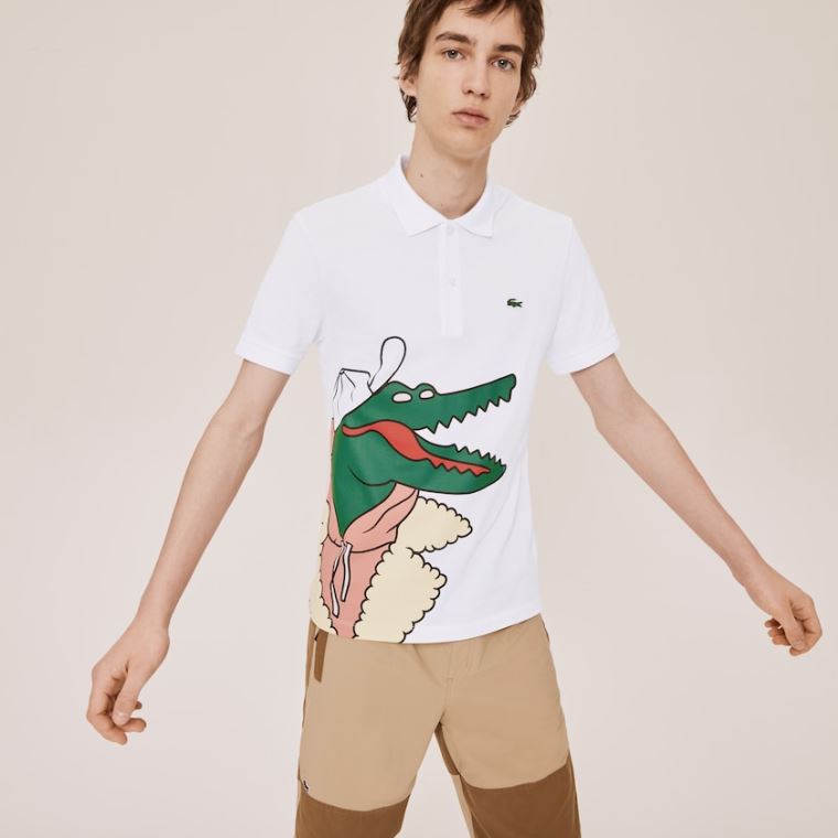 Lacoste x Jean-Michel Tixier Print Classic Fit Polo Shirt Fehér Sárga | 4ZClTGj5