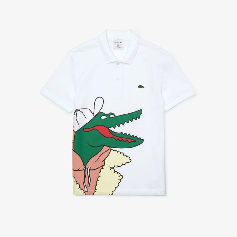 Lacoste x Jean-Michel Tixier Print Classic Fit Polo Shirt Fehér Sárga | 4ZClTGj5