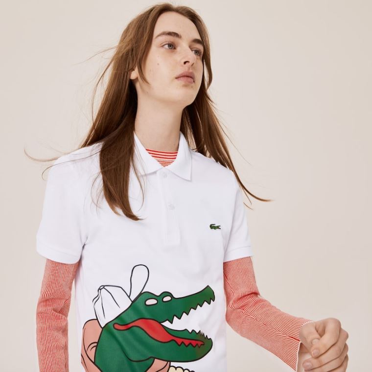 Lacoste x Jean-Michel Tixier Print Classic Fit Polo Shirt Fehér Sárga | 4ZClTGj5