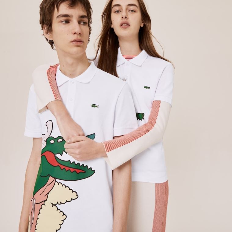 Lacoste x Jean-Michel Tixier Print Classic Fit Polo Shirt Fehér Sárga | 4ZClTGj5