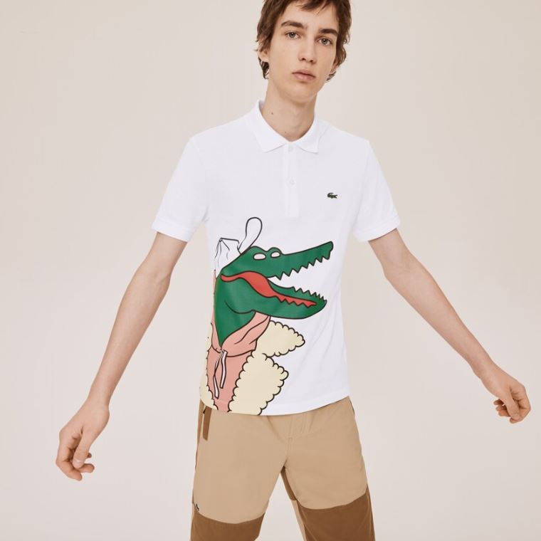 Lacoste x Jean-Michel Tixier Print Classic Fit Polo Shirt Fehér Sárga | 61sF1Isv