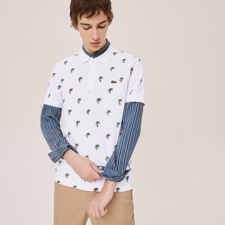 Lacoste x Jean-Michel Tixier Print Regular Fit Polo Shirt Fehér | BmKF8qKg