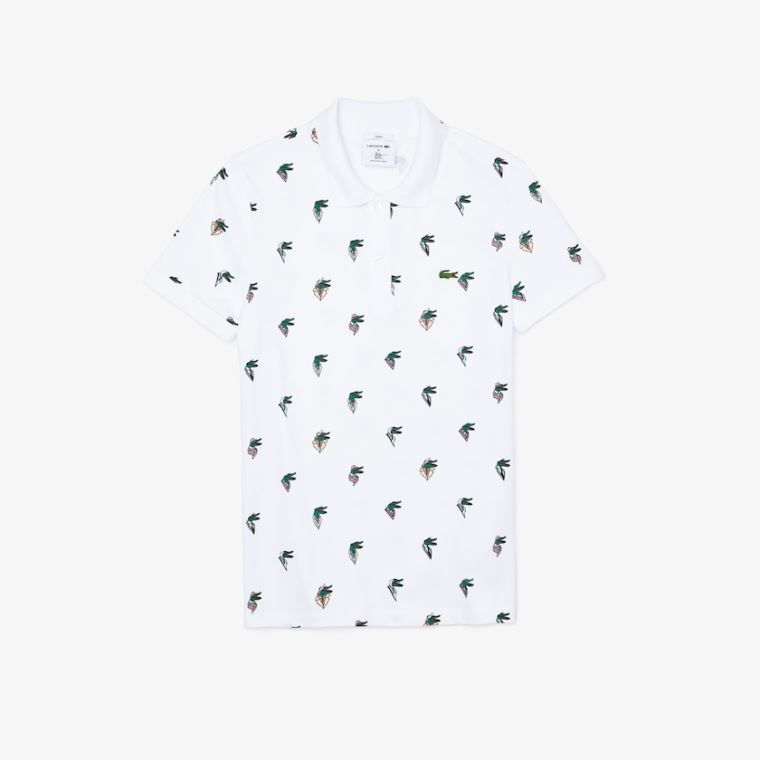 Lacoste x Jean-Michel Tixier Print Regular Fit Polo Shirt Fehér | BmKF8qKg