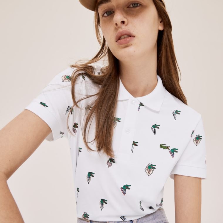 Lacoste x Jean-Michel Tixier Print Regular Fit Polo Shirt Fehér | BmKF8qKg